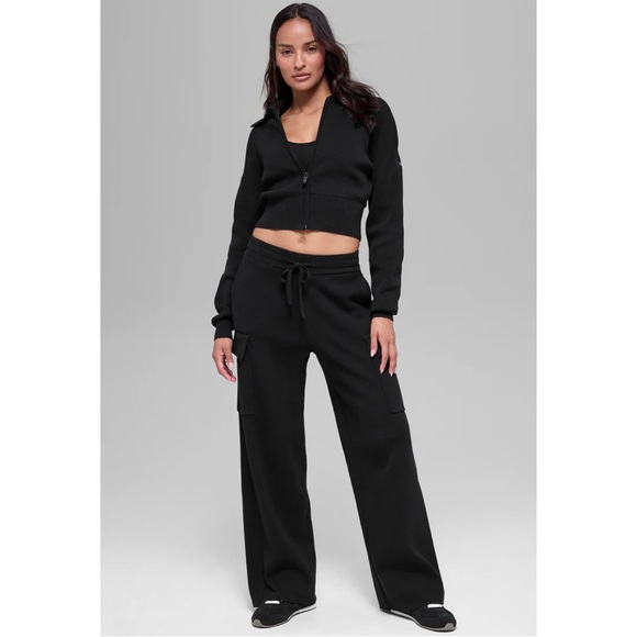 ALO Scholar Knit Cropped Full Zip Jacket Black Size Large - Picture 2 of 15